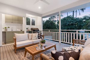 Covered back patio with outdoor kitchen